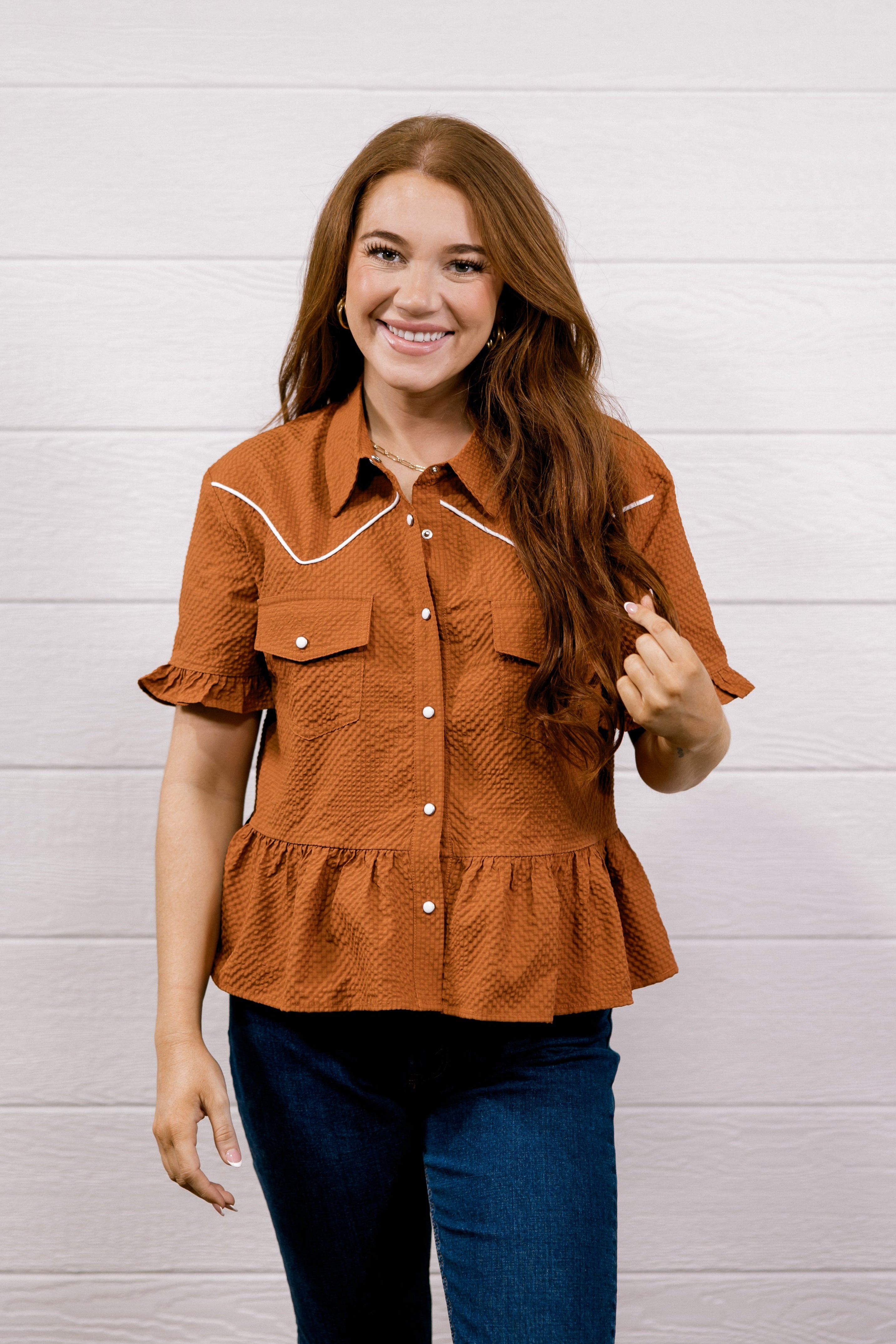 Dixie Top- Burnt Orange Western – Oh My Stars Apparel