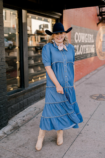 Reba Dress- Denim-TKS Collab Oh My Stars Apparel Reba Dress- Denim-TKS Collab Oh My Stars Apparel
