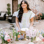 Pastel dress in garden 