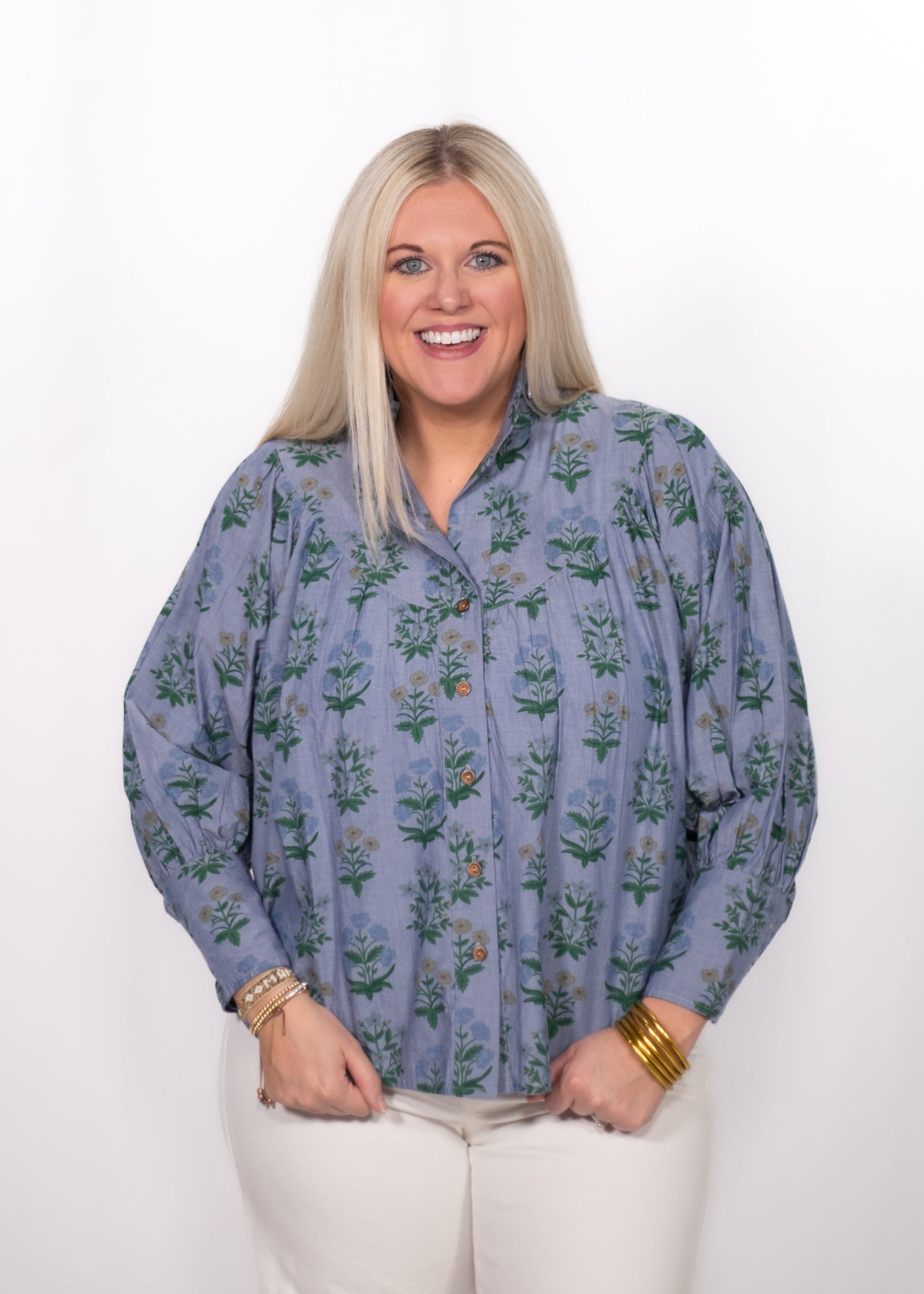 Jenna Blue/Green Floral Long Sleeve Top 