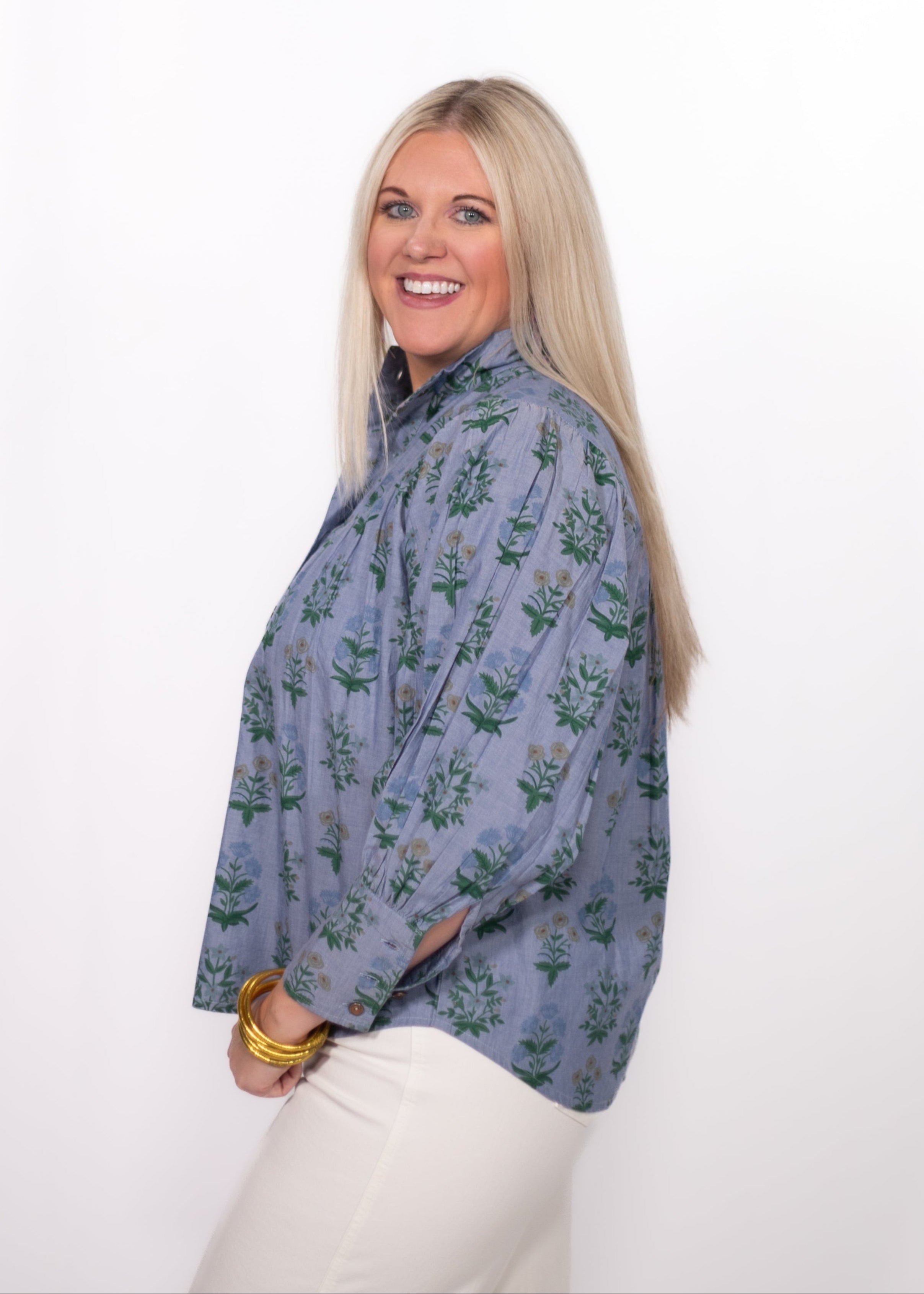 Jenna Blue/Green Floral Long Sleeve Top Side