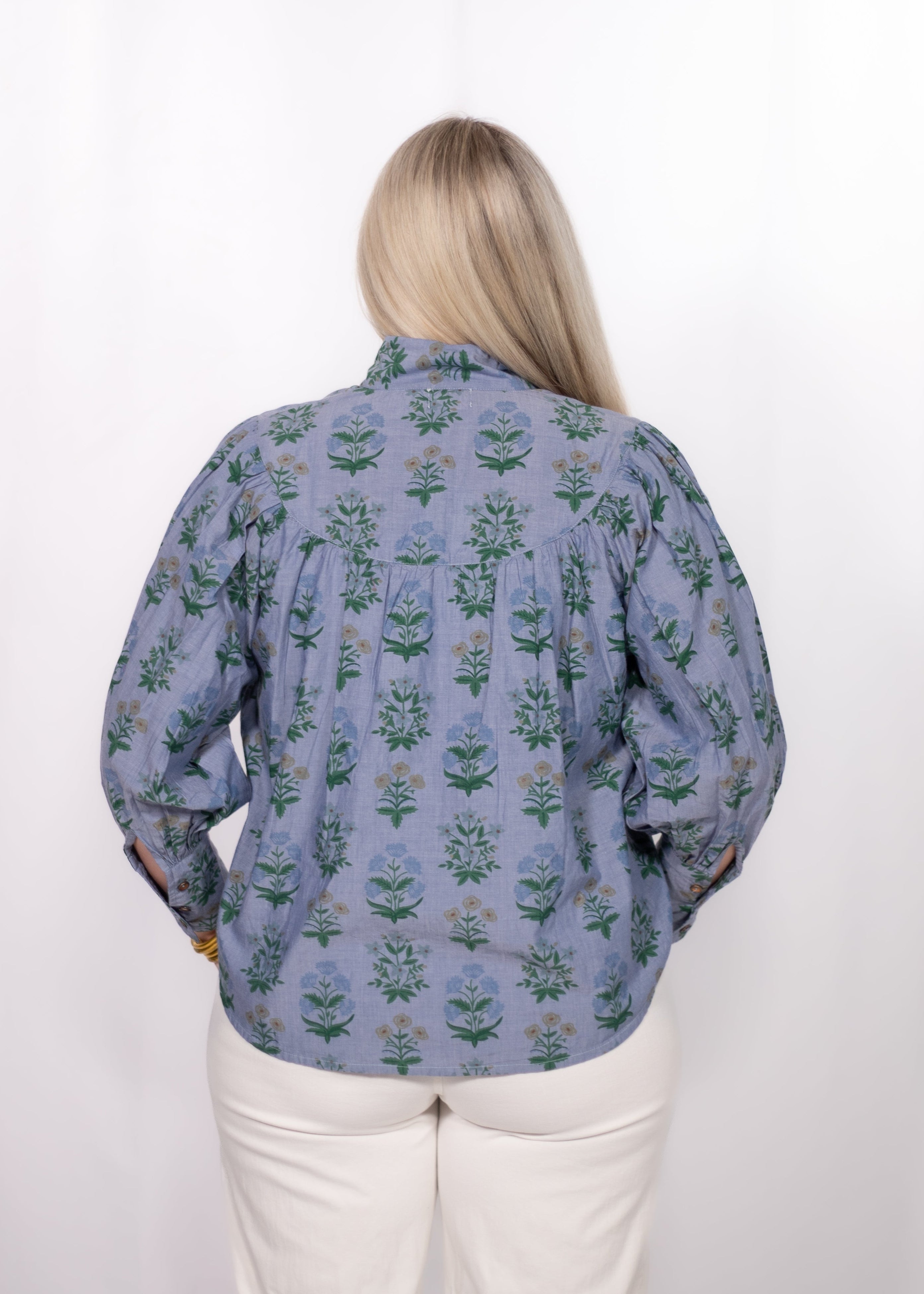 Jenna Blue/Green Floral Long Sleeve Top Back 